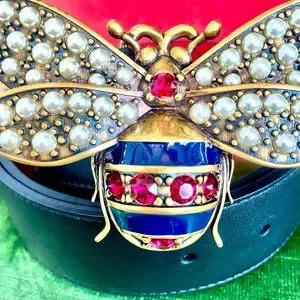 Authentic Gucci Bee queen Margaret belt. Size 70 (XS) Authentic Gucci Queen Margaret Leather & Canvas Bee Belt - Etsy main image 4